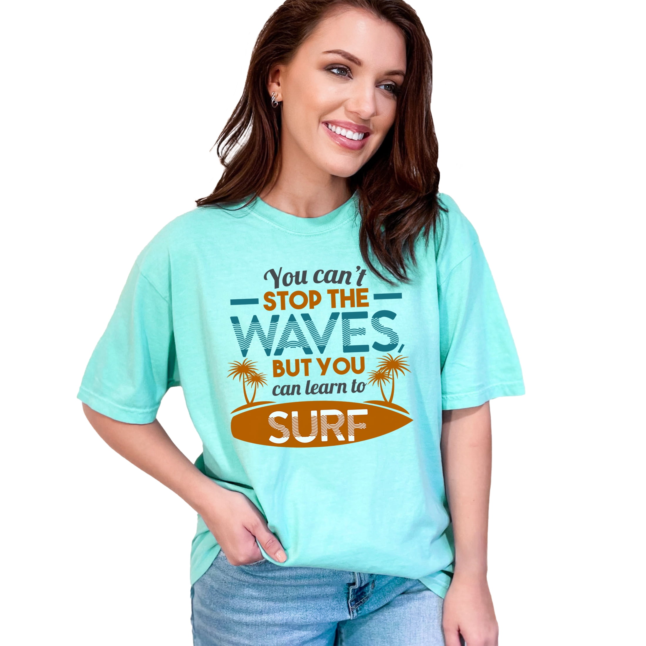 Embrace the Surfing Life Inspirational Quote, Chalky Mint Comfort Colors T-Shirt, Medium