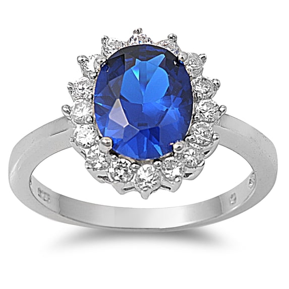 Embraced Oval Simulated Sapphire Cubic Zirconia Ring Sterling Silver 925