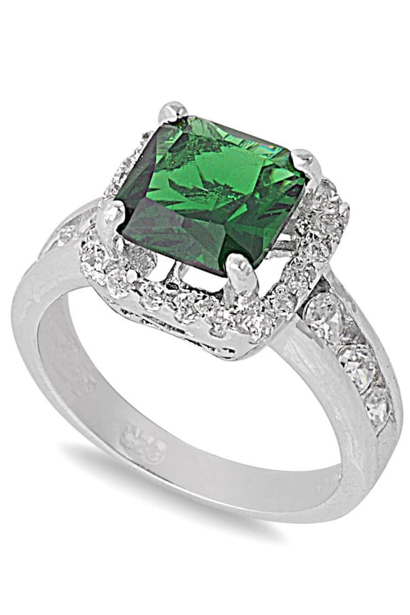 Embraced Pronged Square Simulated Emerald Cubic Zirconia Ring Sterling Silver 925