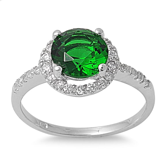 Embraced Round Center Simulated Emerald Cubic Zirconia Ring Sterling Silver 925