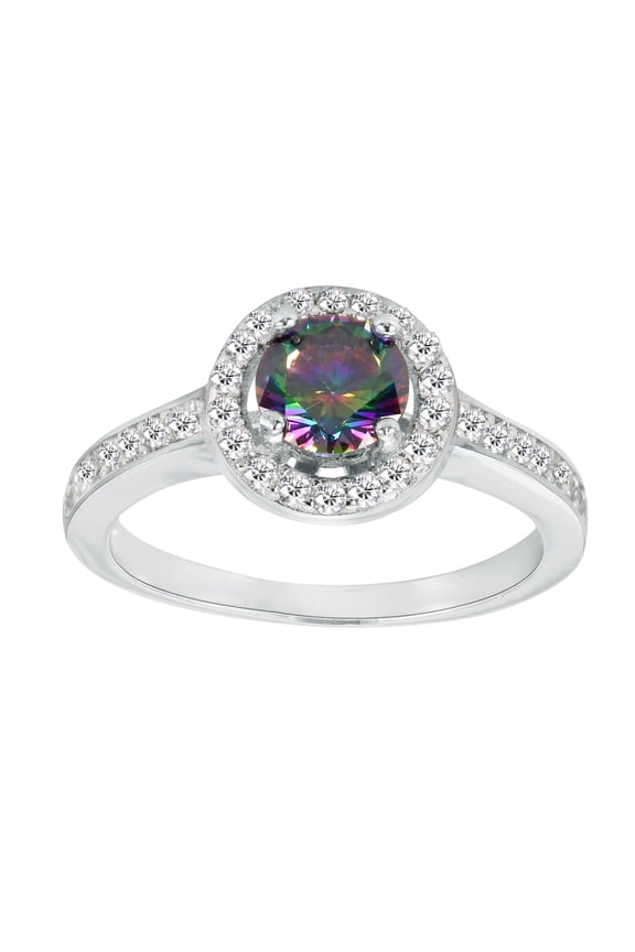Embraced Round Mystic Simulated Topaz Cubic Zirconia Ring Sterling Silver Size 8