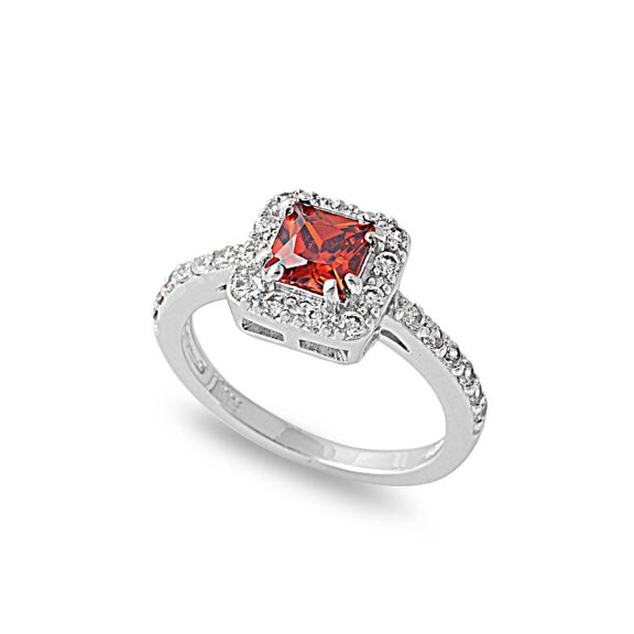 Embraced Square Simulated Garnet Cubic Zirconia Ring Sterling Silver 925