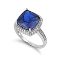 thumbnail image 1 of Embraced Square Simulated Sapphire Cubic Zirconia Ring Sterling Silver 925, 1 of 2