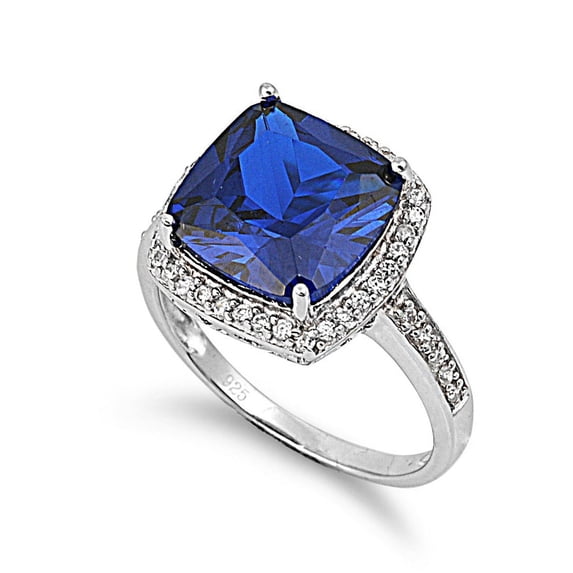 Embraced Square Simulated Sapphire Cubic Zirconia Ring Sterling Silver 925