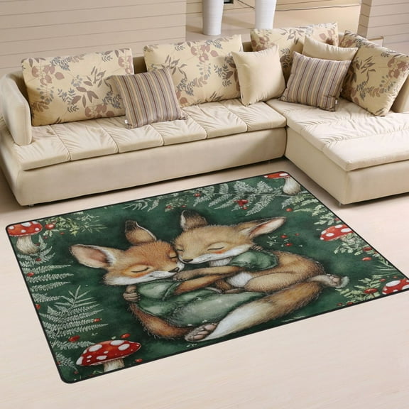 Embracing Foxes Soft Polyester Area Rug 60''x39'', Non Slip, Memory Foam, Water Absorbent