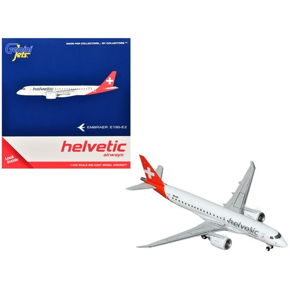 Embraer E190-E2 Commercial Aircraft "Helvetic Airways" (HB-AZC) White with Red Tail 1/400 Diecast Model Airplane by GeminiJets
