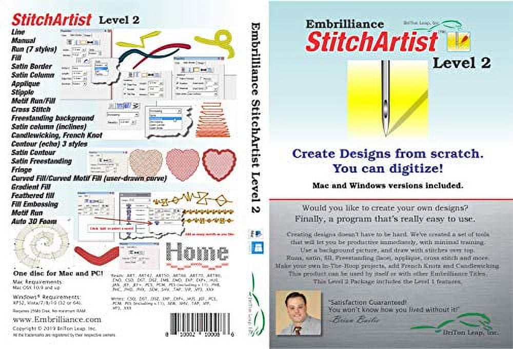 Embrilliance StitchArtist Level 2 Digitizing Embroidery Software for MAC &  PC 