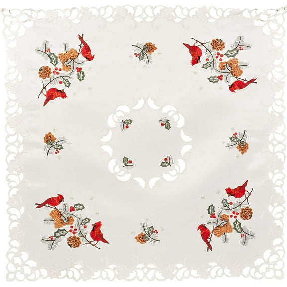 Embroide Christmas  and Pine Cones on Table Topper, Small Tablecloth (33 Inch Square)