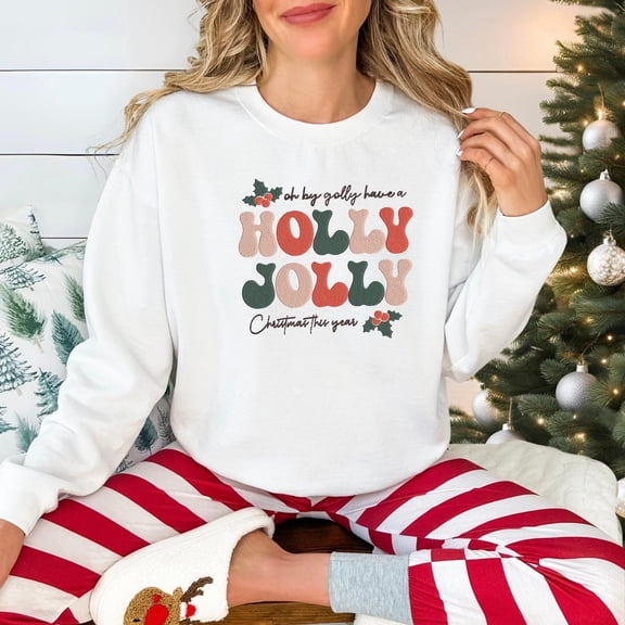 Embroided Holly Jolly Christmas Shirt, Festive Holiday Sweatshirt, Unisex Merry Christmas Gift, Winter Party Top, New Year Celebration Tee