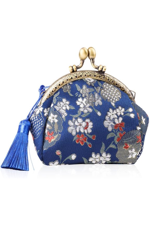 Embroider  Purse  Wallets Canvas Change Pouch Floral Trinkets Small  Lock Clasp Handbag  Bag Tassels Women