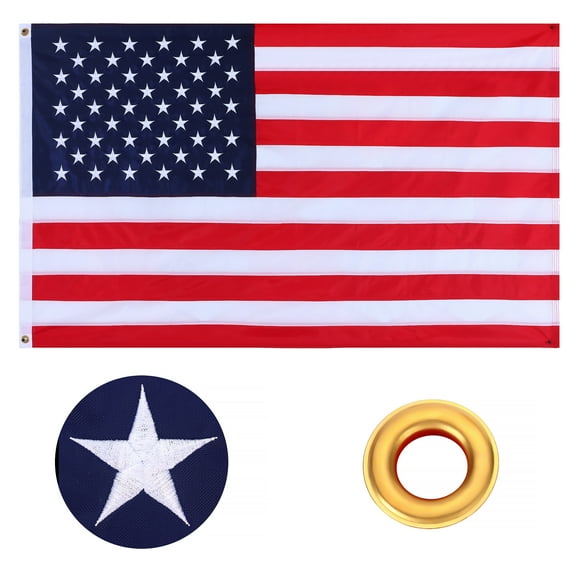 Embroiderd American Flag 3x5 Nylon Outdoor with Brass Grommets