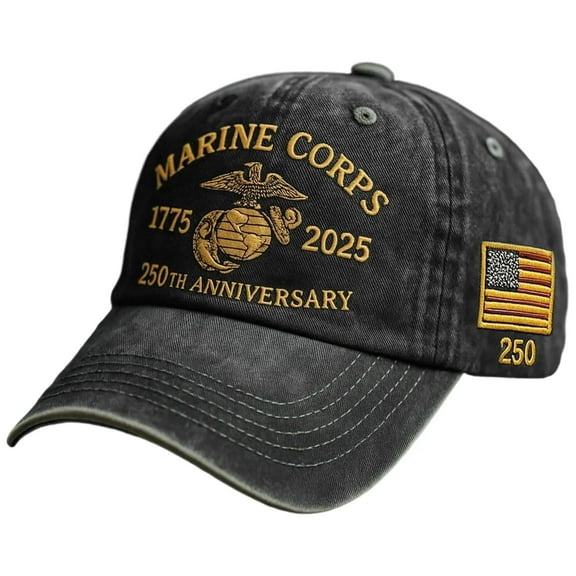 Embroidered 250th Anniversary Retro Baseball Cap, U.S.250th Anniversary Commemorative Cap, Embroidered Marine Corps/Army Logo, Retro Style, Adjustable Outdoor Hat Baseball Cap for Men