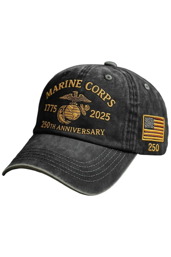 Embroidered 250th Anniversary Retro Baseball Cap, U.S.250th Anniversary Commemorative Cap, Embroidered Marine Corps/Army Logo, Retro Style, Adjustable Outdoor Hat Baseball Cap for Men