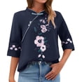 thumbnail image 1 of Embroidered 3/4 Sleeve Boho Tops Cotton Boho Tops Chinese Frog Button Tees Peasant Blouse Gauze Shirts Summer Blouses For Women Flowy Tops For Women Beach Vacation Tshirts Womens Summer Tops Navy L, 1 of 8