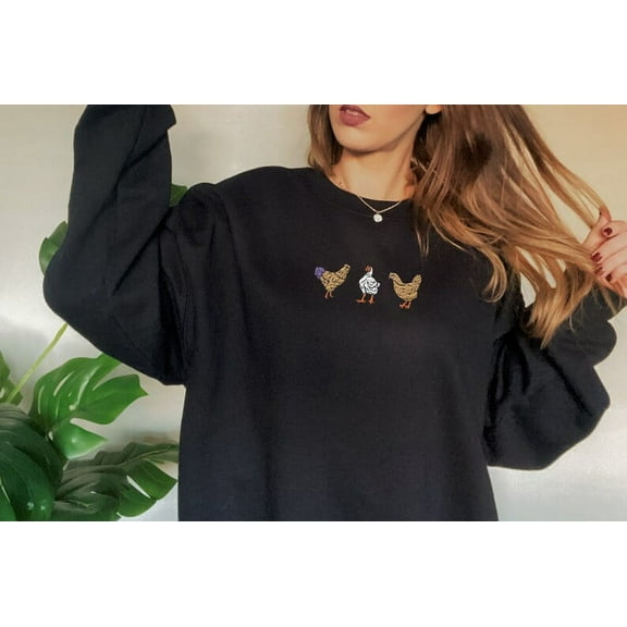 Embroidered 3 Chickens Funny Friends Sweatshirt
