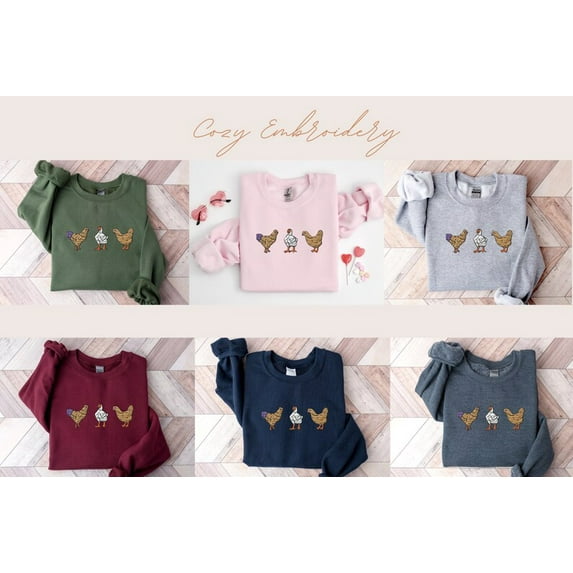 Embroidered 3 Chickens Funny Friends Sweatshirt