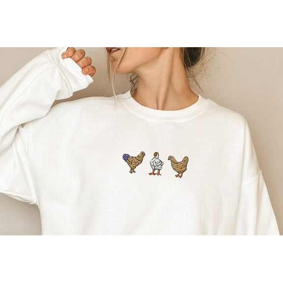 Embroidered 3 Chickens Funny Friends Sweatshirt