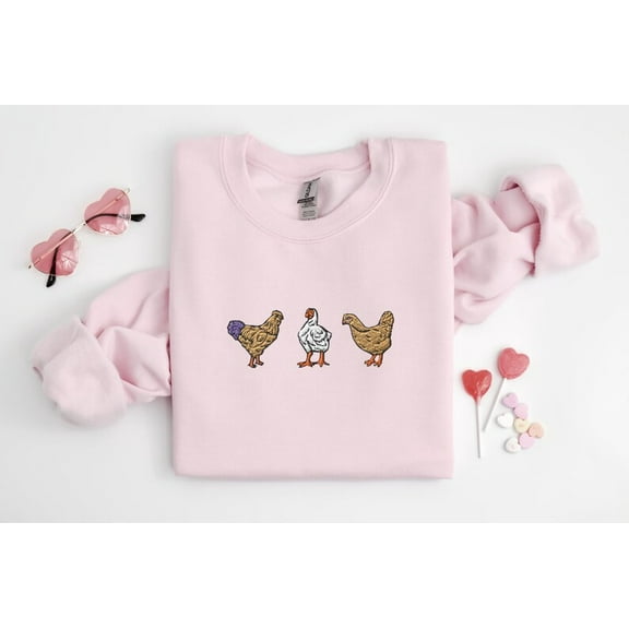 Embroidered 3 Chickens Funny Friends Sweatshirt