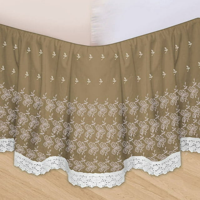 Embroidered 3Piece Adjustable Bed Skirt