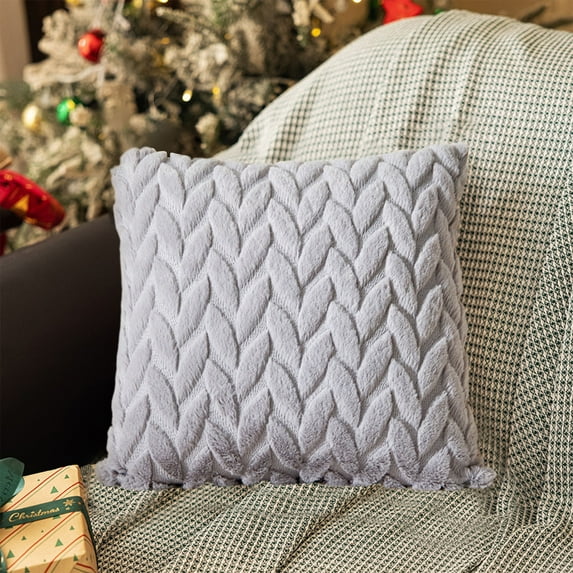 Embroidered 3D Leaf Throw Pillow Solid Color Sofa Bed Decor Lumbar Cushion - Removable Cover Office Home Accent Pillow(Gray)