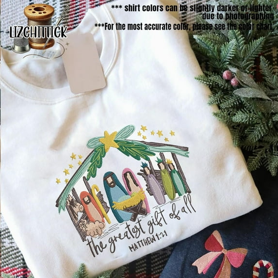 Embroidered A Thrill Of Hope The Weary World Rejoices Sweatshirt, Christian Christmas Sweatshirt, Nativity Christmas Jesus Nativity Shirt