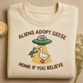 thumbnail image 1 of Embroidered Aliens Adopt Geese Sweatshirt, Funny Goose Hoodie, UFO Abduction Sweater, Honk If You Believe Shirt, Sci-Fi Pet Gift, 1 of 4