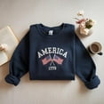 thumbnail image 1 of Embroidered America Flags Crewneck Sweatshirt, Embroidered USA Shirt, July 4th, Independence Red White Blue United States American, Election, 1 of 5