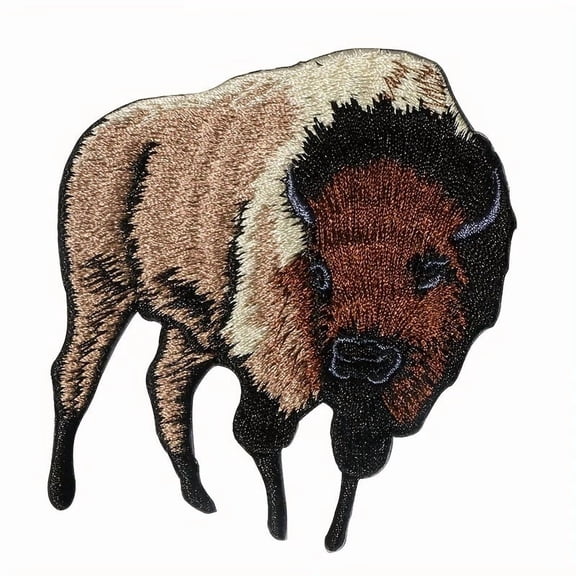 Embroidered American Bison Applique Patch - Buffalo Animal Iron-On Badge for Jackets, Bags, and Crafts