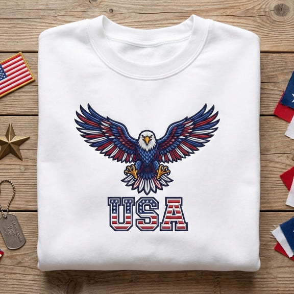 Embroidered American Eagle Sweatshirt, USA Flag Colors Hoodie, Patriotic Gift, 4th of July Crewneck, Independence Day Apparel, Dad