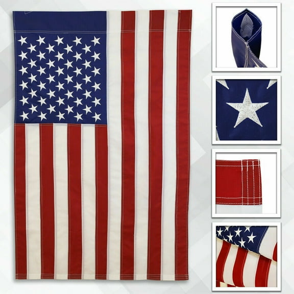 Embroidered American Flag 12.in x 18.in USA Sleeved Flag Stitched USA Flag Double Sided