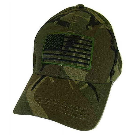 Embroidered American Flag Camouflage Cotton Adjustable Baseball Cap (Military Camo)