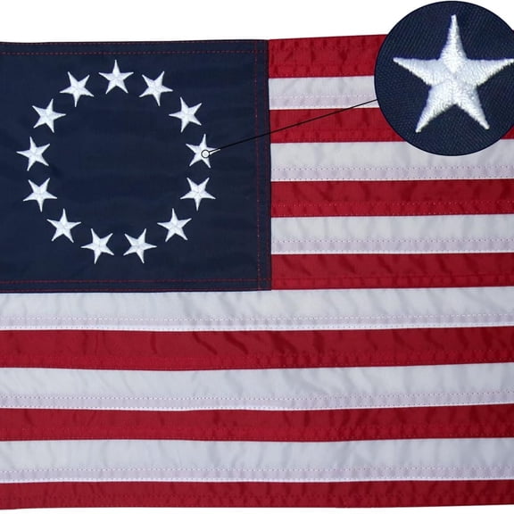 Embroidered American US Flag 36" - 13 Stars Colonies Primitive USA Stitched Flag, Embroidered Stars Sewn Stripes Heavy Duty Banner