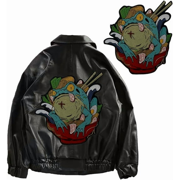 Embroidered Applique Big Bowl Frog Patches Iron on Sticker for Jackets Backpack Decor Badges Custom Racing Emblem 1 Piece