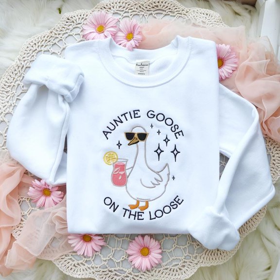 Embroidered Auntie Goose Sweatshirt, Funny Aunt Crewneck