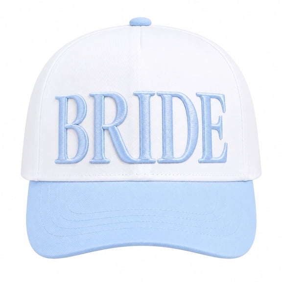 Embroidered BRIDE Baseball Cap - Adjustable Snapback Hat for Bachelorette Party, Bridal Shower & Honeymoon - Light Blue and White