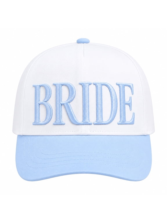 Embroidered BRIDE Baseball Cap - Adjustable Snapback Hat for Bachelorette Party, Bridal Shower & Honeymoon - Light Blue and White