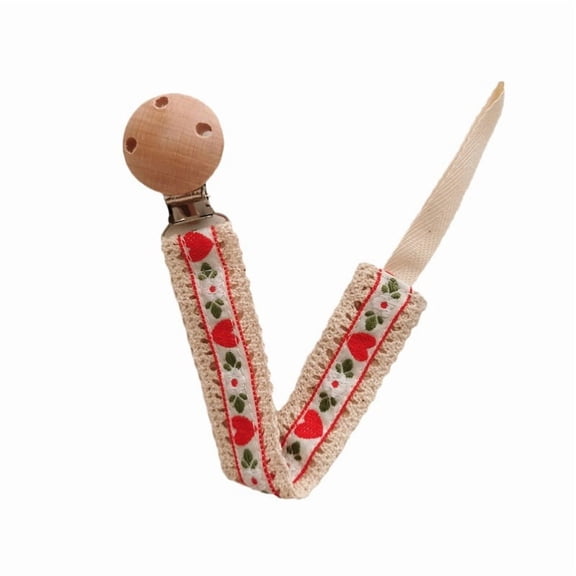 Embroidered Baby Embroidered Pacifier Chain Baby Teether Small Toys Anti-falling Chain Beech Wood Pacifier Clip Lanyard