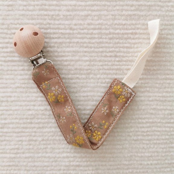 Embroidered Baby Embroidered Pacifier Chain Baby Teether Small Toys Anti-falling Chain Beech Wood Pacifier Clip Lanyard