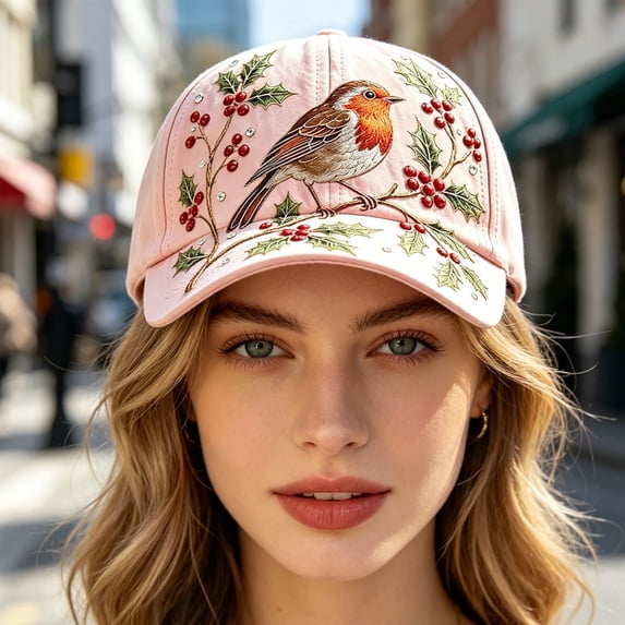 Embroidered Baseball Cap Adjustable Lightweight Breathable Hat with Bird Floral Design for Outdoor Garden Morning Walking