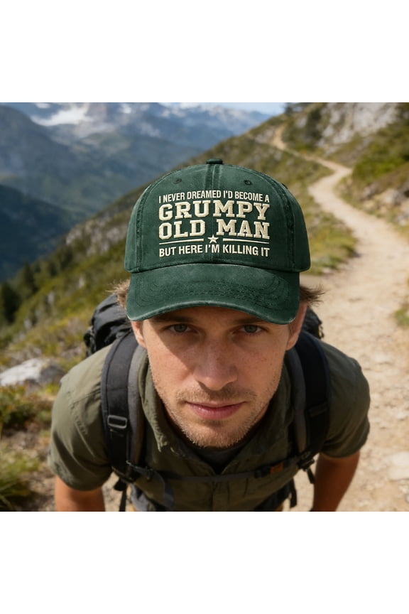 Embroidered Baseball Cap, "Hot Tempered Old Man" Text Hat, Funny Quote Cotton Cap, Adjustable Casual Hat, Breathable Cap for Daily Wear (Green)