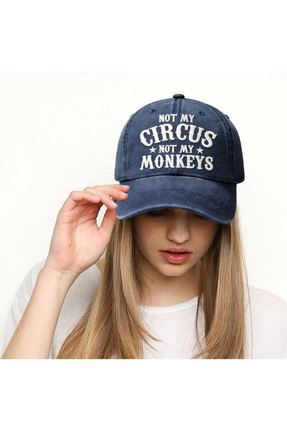 Embroidered Baseball Cap, "Not My Circus" Monkey Design, Breathable Cotton Sun Visor, Adjustable Strap, Unisex Casual Hat