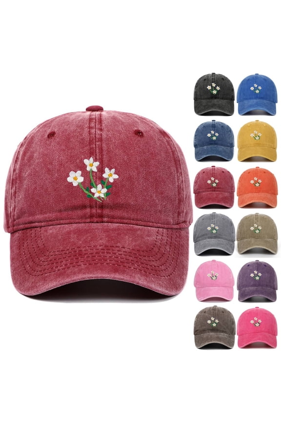 Embroidered Baseball Cap for Women Cute Art Pattern Decor Hat Soft Breathable Adjustable Washed Baseball Caps Ladies Sun Hat Wine One Size