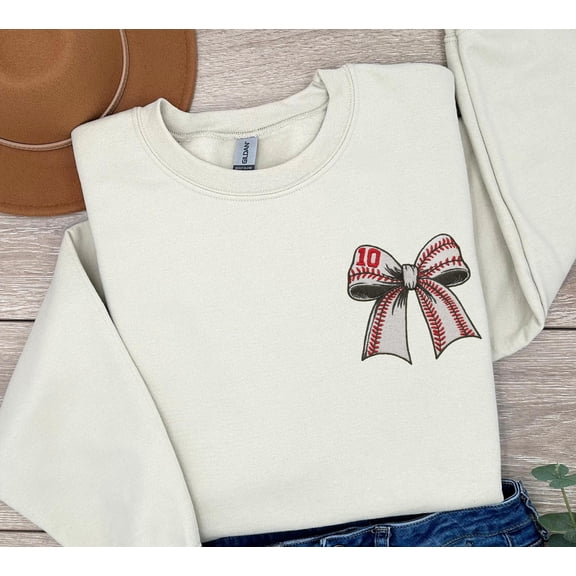 Embroidered Baseball Coquette Bow Sweatshirt, Baseball Sweater, Baseball Game Day Hoodie, Embroidered Baseball Bow Sweatshirt