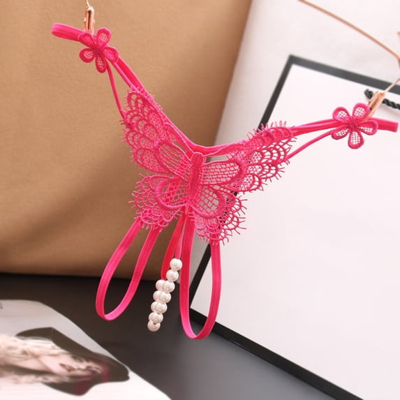 Embroidered Bead Detail Low Rise Butterfly Panties Women's Bikini Briefs with Breathable Trim