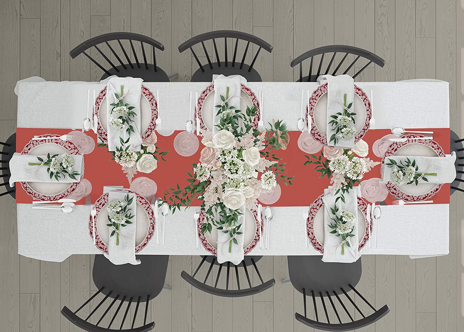 Embroidered Beaded Placemat 14" Round Set of 2 Pcs Ivory/Burgundy Glass