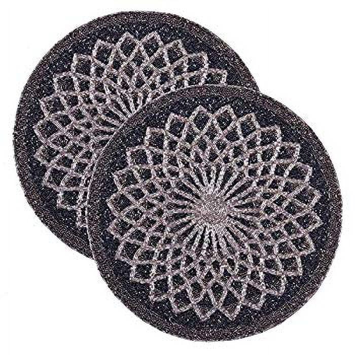Embroidered Beaded Placemat 14' Round Set of 2 Pcs Pewter/Silver Handmade w/Beads Heat Resistant