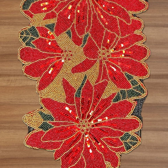 Embroidered Beaded Table Runner for Dining Coffee Table Scratch Heat Stain Resistant Charger Kitchen Decor Durable - Fall Autumn Thanksgiving Holiday - 13x36 inch