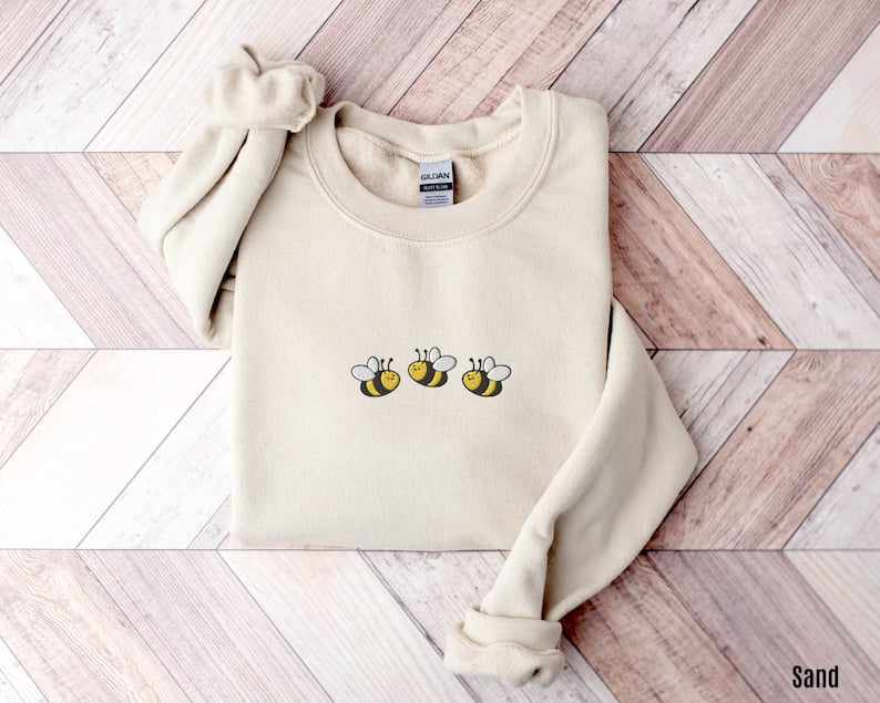 Embroidered Bee Sweatshirt Bee Themed Gifts Bee Sweater Embroidered Crewneck Bee Sweater Walmart