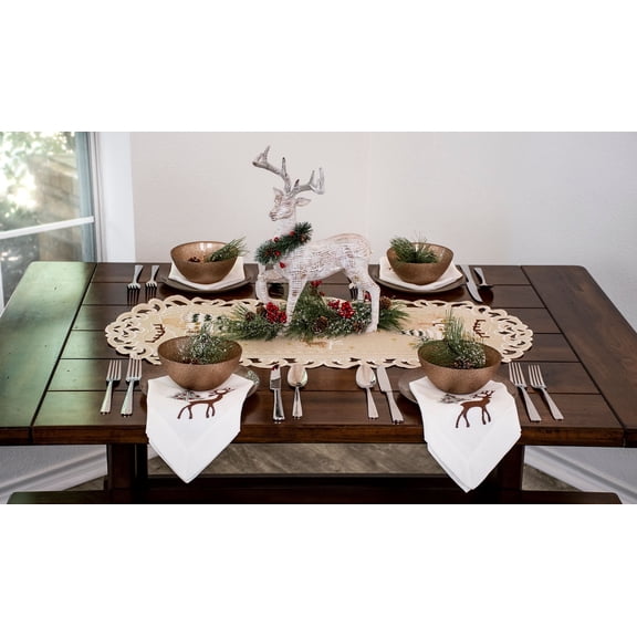 Embroidered Beige Winter Snow Scene Table Runner (14" x 27"/ 16" x 35"/ 15" x 51"/ 16" x 70")