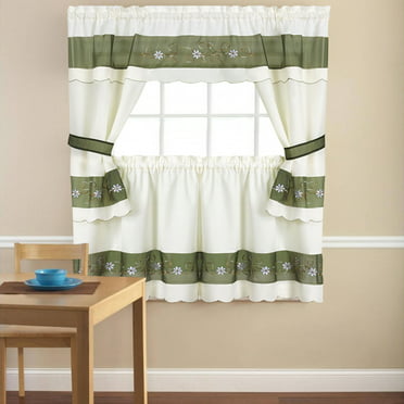 Sapphire Home 3 Piece Kitchen Curtain Linen Set with 2 Tiers 27